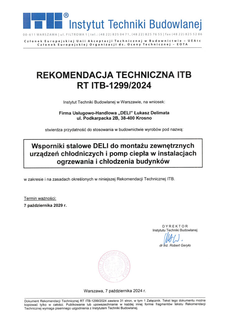 Rekomendacja Instytutu Techniki Budowlanej dla wsporników stalowych