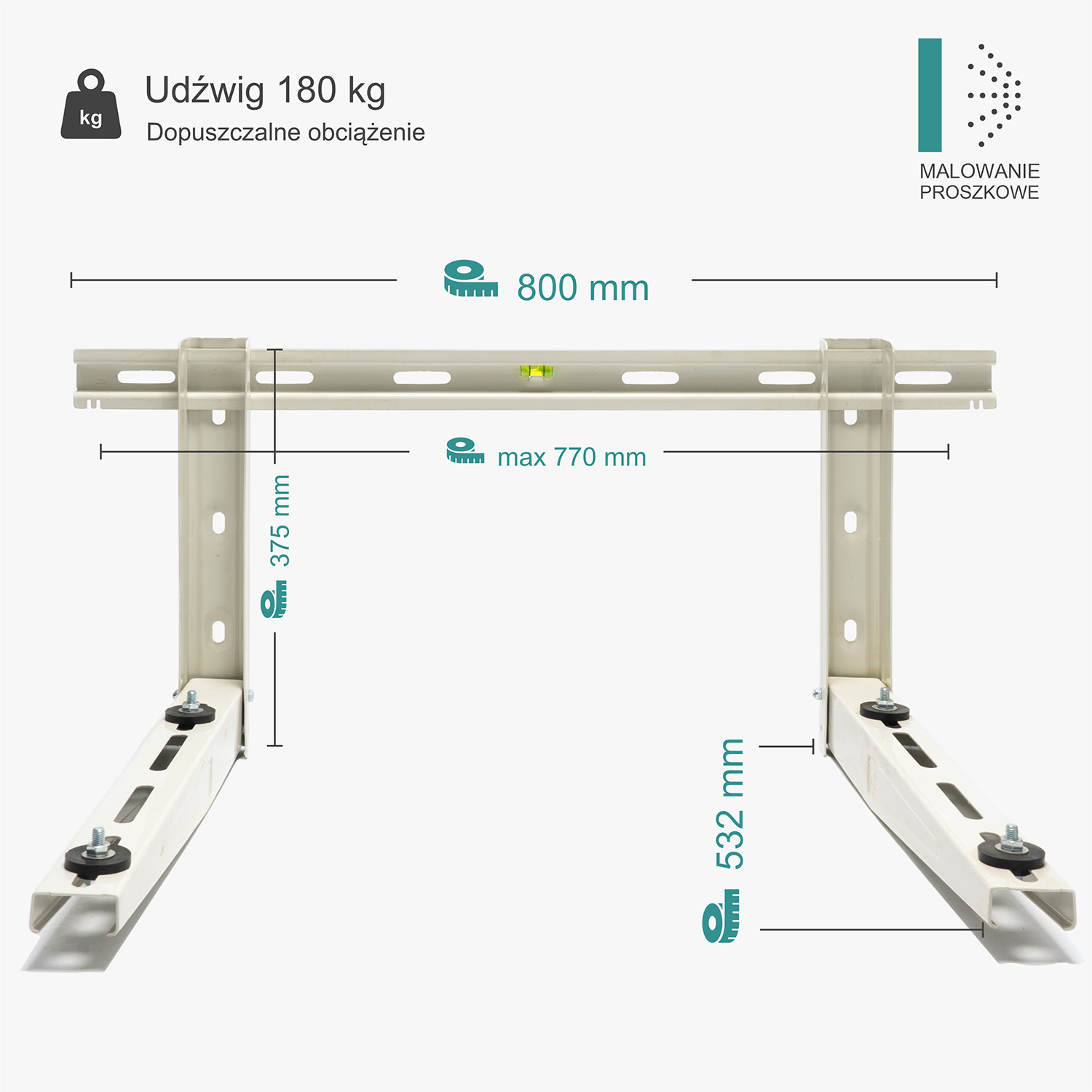 Wspornik ścienny składany z belką montażową WS/540/400/800M