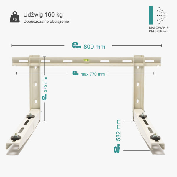 Wspornik ścienny składany z belką montażową WS/380/450/700M