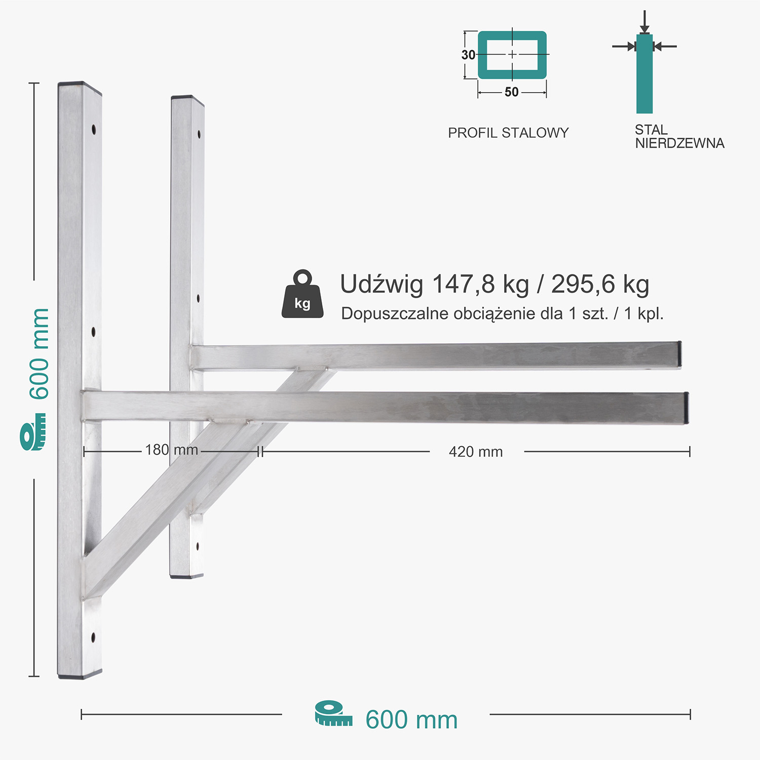 Wspornik spawany podpórka / stal nierdzewna INOX / 60035P INOX