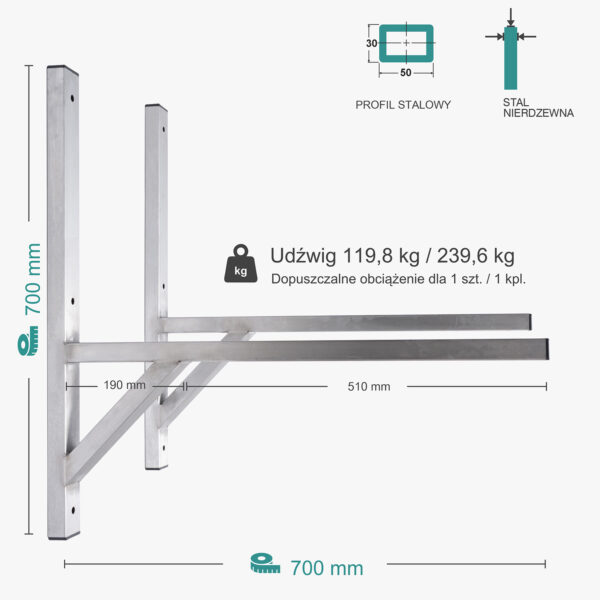 Wspornik spawany podpórka / stal nierdzewna INOX / 70035P INOX