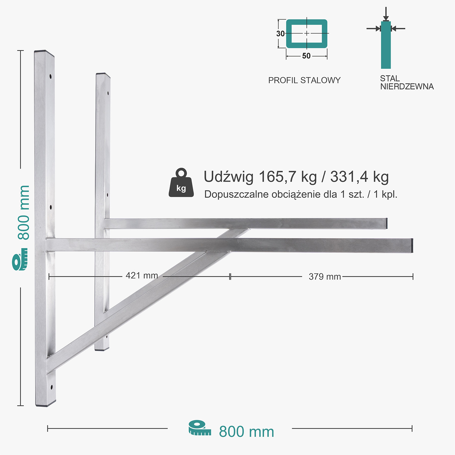 Wspornik spawany podpórka / stal nierdzewna INOX / 80035P Big INOX