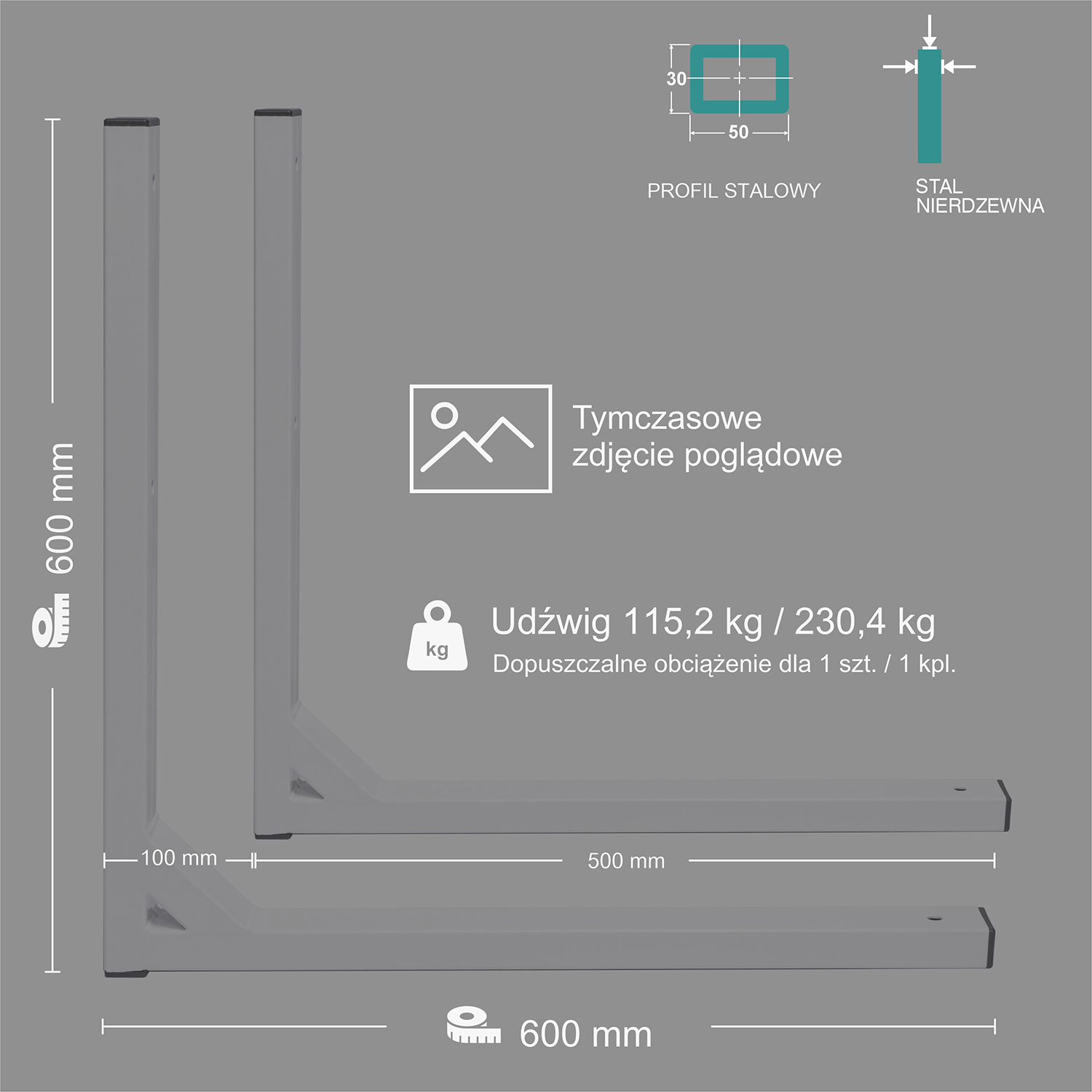 Wspornik spawany elka / stal nierdzewna INOX / 60035L INOX