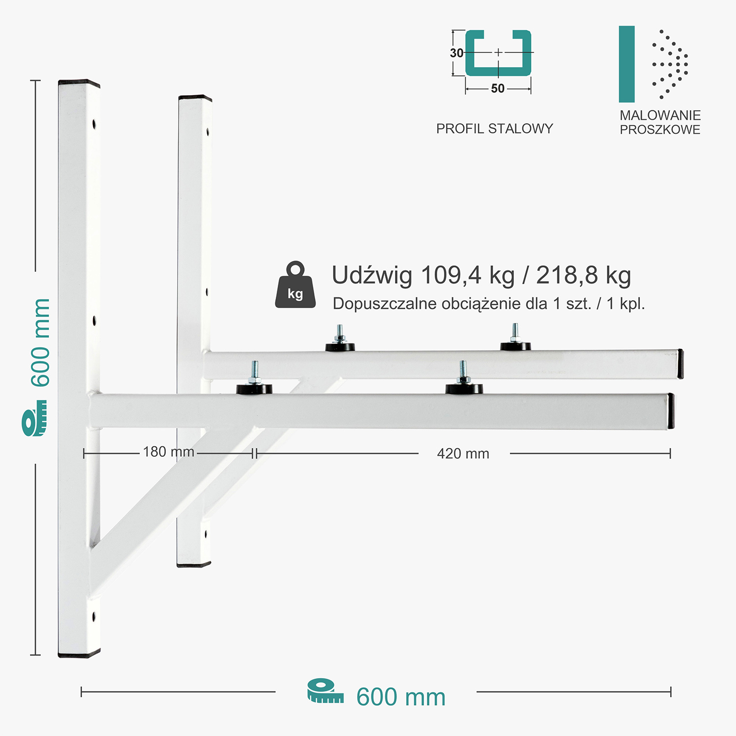 Wspornik spawany podpórka o profilu półzamkniętym / malowany / 600POL3535PM