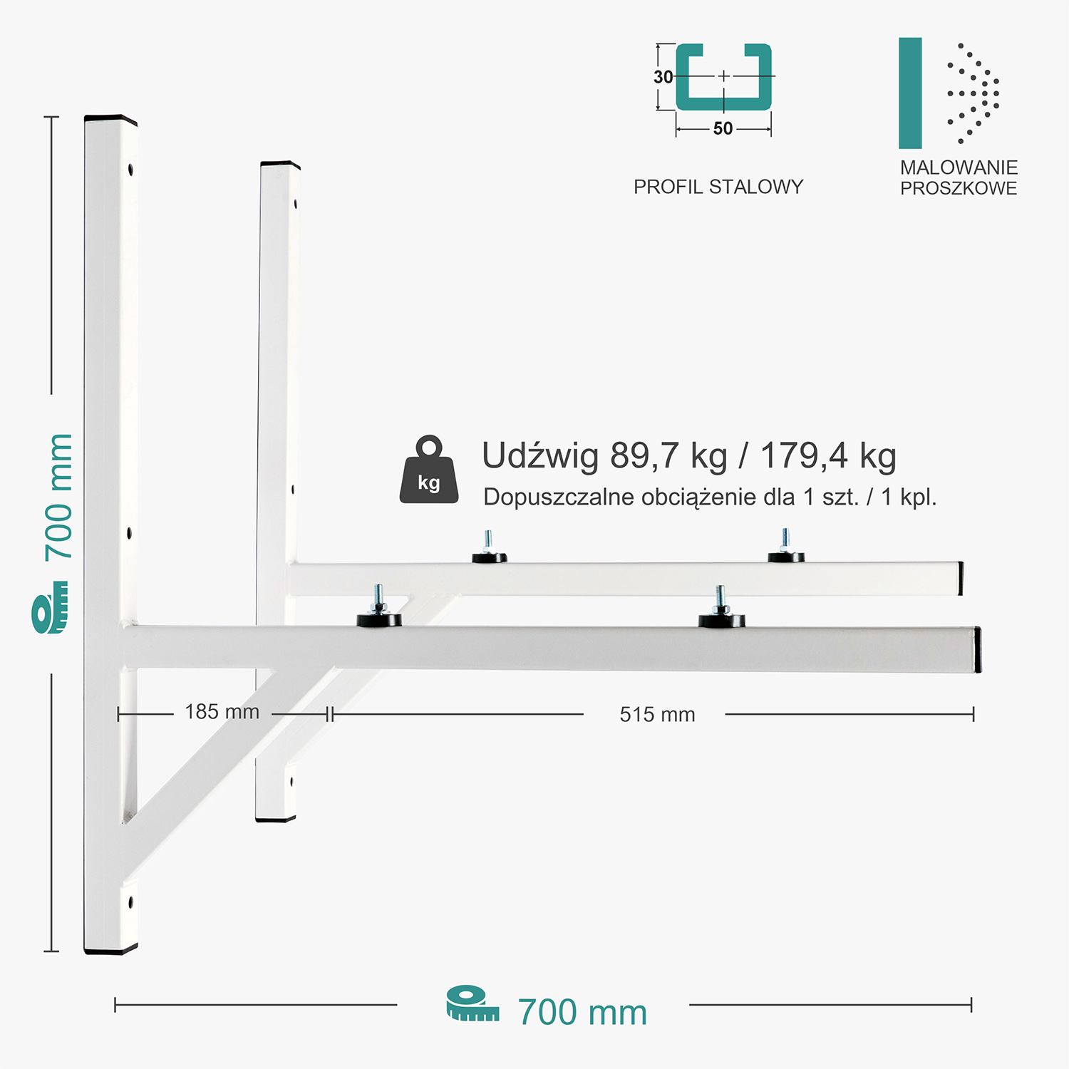Wspornik spawany podpórka o profilu półzamkniętym / malowany / 700POL3535PM
