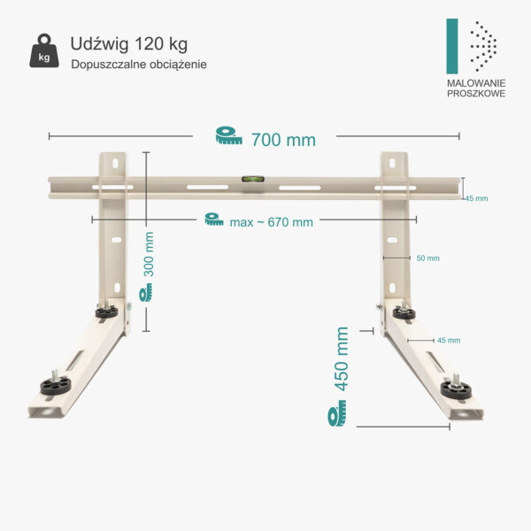 Wspornik ścienny składany z belką montażową WS/380/450/700M