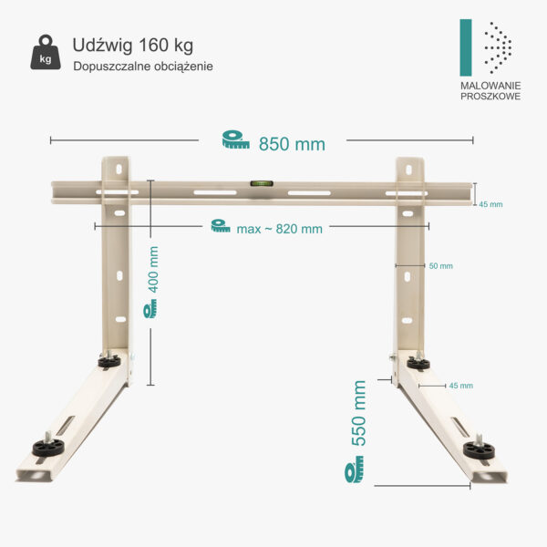 Wspornik ścienny składany z belką montażową WS/400/550/850M