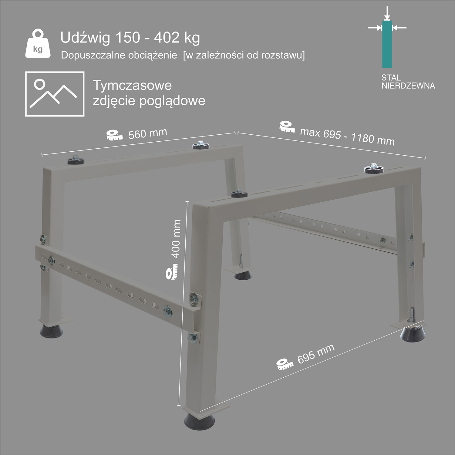 Podstawa stalowa do montażu jednostki zewnętrznej / chromoniklowa stal nierdzewna INOX - PJZ 52/102 BETA INOX